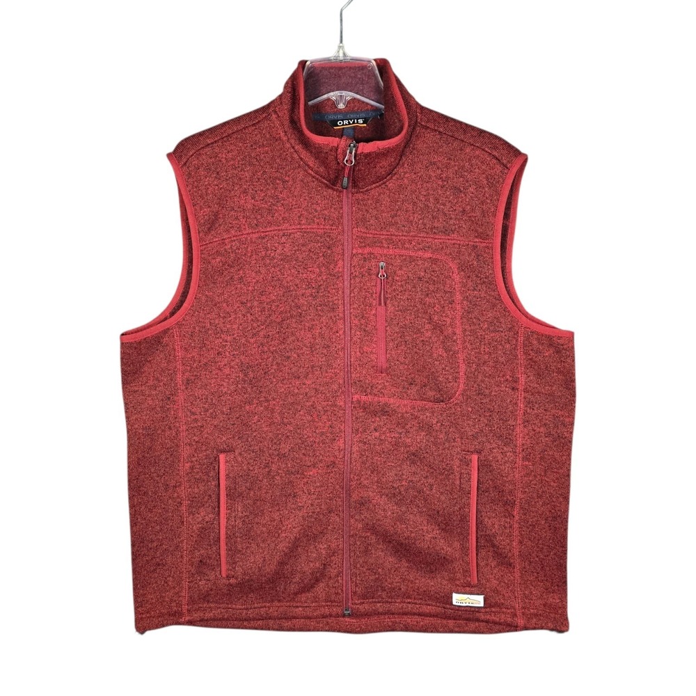Orvis Vest Mens XL R65 Sweater Fleece Crimson Red Full Zip Pockets Heather NWOT